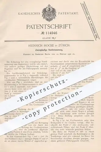 original Patent - Heinrich Hocke , Zürich , 1900 , Zwangläufige Ventilsteuerung | Ventil - Steuerung , Regulator !!