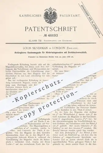 original Patent - Louis Silverman , London , England , 1888 , Magazin für Gewehre mit Blockverschluss | Gewehr , Waffe !