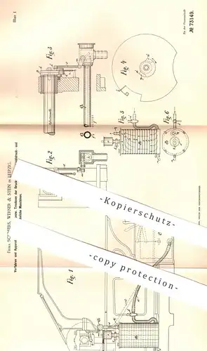 original Patent - Schmiers , Werner & Stein , Leipzig , 1893 , Feuchten u. Trocknen der Druckplatten für Druckmaschine !
