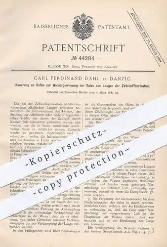 original Patent - Carl Ferdinand Dahl , Leipzig  1887 , Ofen zur Gewinnung der Salze aus Lauge bei Herst. von Zellstoff