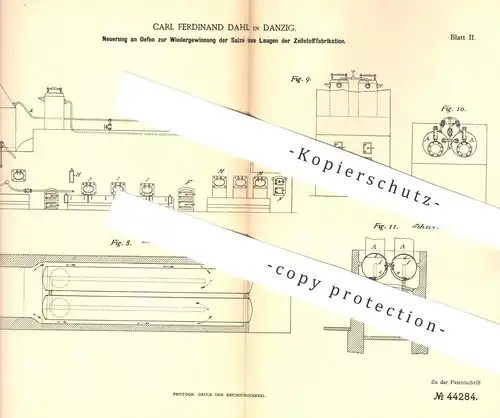 original Patent - Carl Ferdinand Dahl , Leipzig  1887 , Ofen zur Gewinnung der Salze aus Lauge bei Herst. von Zellstoff