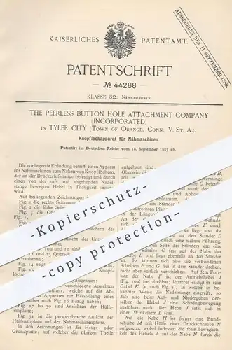 original Patent - The Peerless Button Hole Attachment Comp. , Tyler City , USA , 1887 , Knopflochapparat für Nähmaschine