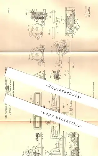 original Patent - The Peerless Button Hole Attachment Comp. , Tyler City , USA , 1887 , Knopflochapparat für Nähmaschine