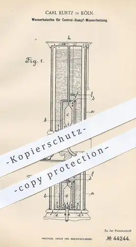 original Patent - Carl Kurtz , Köln , 1887 , Wasserheizofen f. Zentraldampf - Wasserheizung | Heizung , Ofen , Ofenbauer