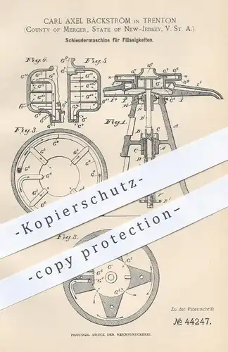 original Patent - Carl Axel Bäckström , Trenton , Merger , New Jersey , USA , 1886 , Schleuder für Flüssigkeiten !!!