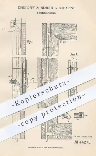 original Patent - Kristóffy  & Németh , Budapest 1887 , Fensterverschluss | Fenster Schloss , Fensterbauer , Fensterbau