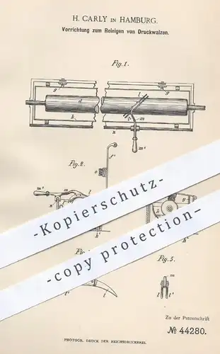 original Patent - H. Carly , Hamburg , 1888 , Reinigen von Druckwalzen | Druck - Walzen | Druckmaschine , Druckerei !!