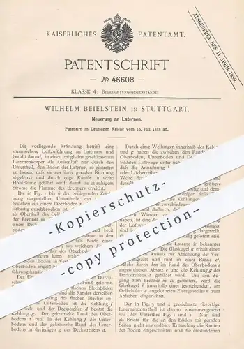 original Patent - Wilhelm Beielstein , Stuttgart , 1888 , Laterne , Laternen | Licht , Lampe , Beleuchtung , Lampen !!!