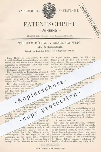original Patent - Wilhelm Dörge , Braunschweig , 1888 , Halter für Schneiderkreide | Kreide für Schneider | Schneiderei