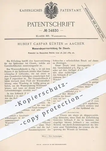 original Patent - Hubert Caspar Kürten , Aachen , 1885 , Wasserabsperrvorrichtung für Klosets | Kloset , WC , Toilette