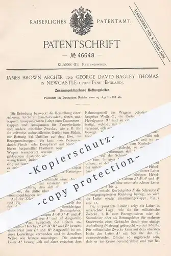 original Patent - James Brown Archer , George David Bagley Thomas , Newcastle - Tyne , England 1888 , Leiter zur Rettung