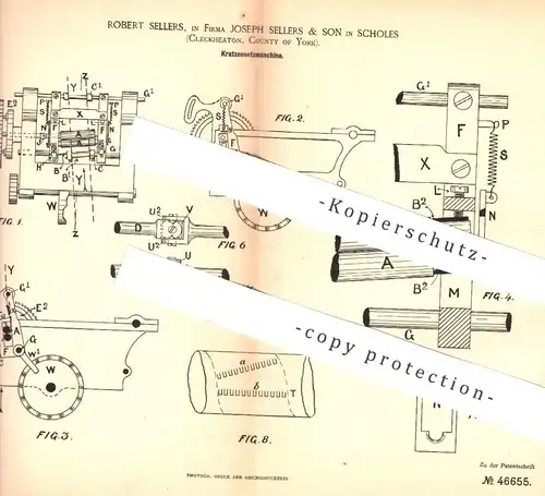 original Patent - Joseph Sellers & Son , Scholes , Cleckheaton York 1888 , Kratzensetzmaschine | Kratzen - Setzmaschine