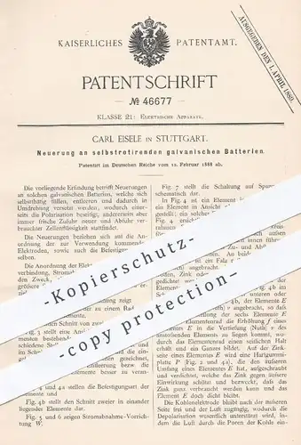 original Patent - Carl Eisele , Stuttgart , 1888 , selbstrotierende galvanische Batterien | Batterie , Elektrik , Strom