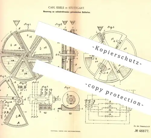 original Patent - Carl Eisele , Stuttgart , 1888 , selbstrotierende galvanische Batterien | Batterie , Elektrik , Strom