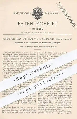 original Patent - Joseph Bertram Whitgreave , Richmond , Surrey , England , 1888 , Schiff u. Fahrzeug | Boot , Torpedo !