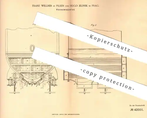 original Patent - Franz Wellner , Pilsen | Hugo Jelinek , Prag , 1887 , Vakuumapparat | Vakuum | Zuckerfabrik , Zucker