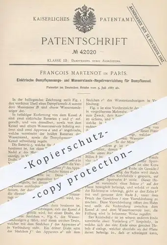original Patent - François Martenot , Paris , 1887 , Regulierung von Dampf u. Wasser an Dampfkessel | Kessel !!!