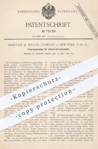 original Patent - Babcock & Wilcox Company , New York , USA , 1892 , Feuerungsanlage für Zuckerrohr | Feuerung , Ofen !!