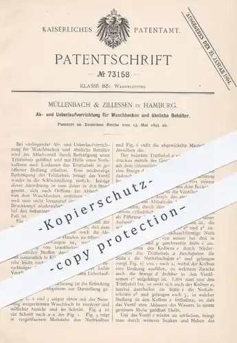 original Patent - Müllenbach & Zillessen , Hamburg  1893 , Ablauf u. Überlauf für Waschbecken | Wasser Becken , Klempner