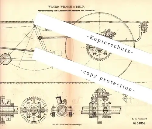 original Patent - Wilhelm Wernigh , Berlin , 1885 , Antrieb für Fuhrwerke | Eisenbahn , Eisenbahnen , Lokomotive !!