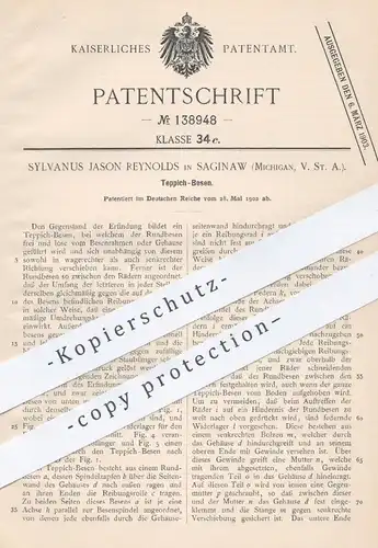 original Patent - Sylvanus Jason Reynolds , Saginaw , Michigan , USA , 1902 , Teppich - Besen | Bürste , Rundbesen !!