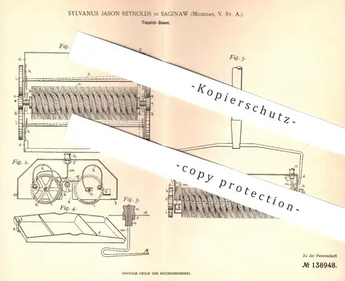 original Patent - Sylvanus Jason Reynolds , Saginaw , Michigan , USA , 1902 , Teppich - Besen | Bürste , Rundbesen !!