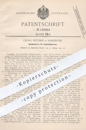 original Patent - Georg Wittmer , Karlsruhe , 1901 , Spindelantrieb für Kniehebelpressen , Presse , Pressen , Stempel