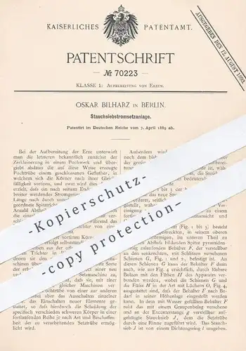 original Patent - Oskar Bilharz , Berlin  1889 , Stauchsiebstromsetzanlage zur Aufbereitung von Erz | Erze , Bergbau