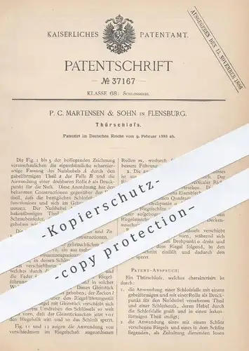 original Patent - P. C. Martensen & Sohn , Flensburg , 1886 , Türschloss | Tür - Schloss , Schlosser , Schlosserei !!!