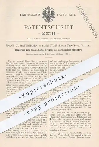 original Patent - Franz O. Matthiessen , Irvington , New York , USA  1886 , Kohle in Kohlefilter | Zucker , Zuckerfabrik