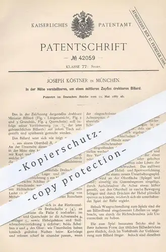 original Patent - Joseph Köstner , München , 1887 , drehbares Billard | Billardspiel , Pool , Sport , Billardtisch !!!