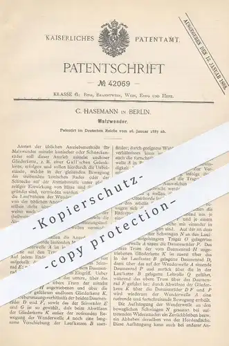 original Patent - C. Hasemann , Berlin , 1887 , Malzwender | Malz , Bier brauen , Brauerei , Maische , Gall !!!