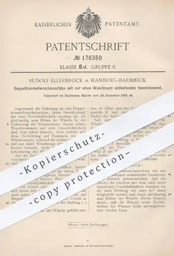 original Patent - Rudolf Ellerbrock , Hamburg / Barmbeck , 1905 , Waschmaschine mit Doppeltrommel | Waschmaschinen !!