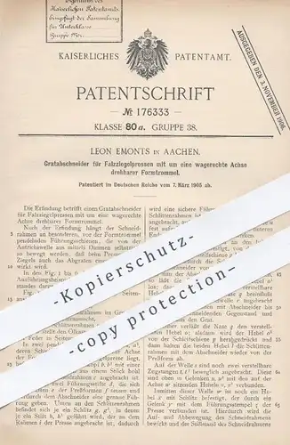 original Patent - Leon Emonts , Aachen , 1905 , Gratabschneider für Falzziegelpresse | Ziegel , Presse , Pressen !!!