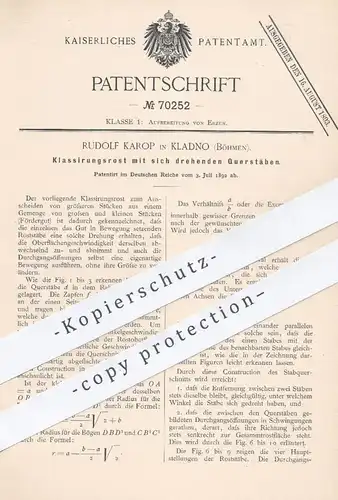 original Patent - Rudolf Karop , Kladno , Böhmen , 1892 , Klassierungsrost mit sich drehenden Querstäben | Erz , Erze !