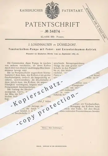 original Patent - J. Losenhausen , Düsseldorf , 1885 , Saugpumpe , Druckpumpe mit Taucherkolben | Pumpe , Pumpen