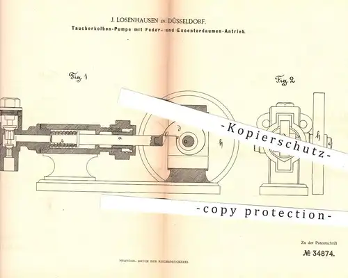 original Patent - J. Losenhausen , Düsseldorf , 1885 , Saugpumpe , Druckpumpe mit Taucherkolben | Pumpe , Pumpen