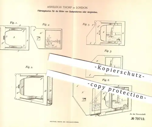 original Patent - Asheleigh Thorp , London , 1894 , Führungskasten für Bilder von Zauberlaternen | Laterne , Zauberer !!