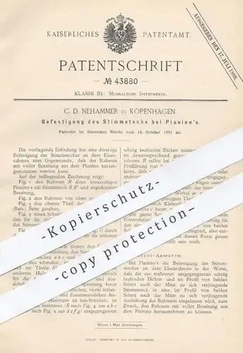 original Patent - C. D. Nehammer , Kopenhagen  1887 , Stimmstock am Pianino , Piano , Klavier , Flügel | Musikinstrument