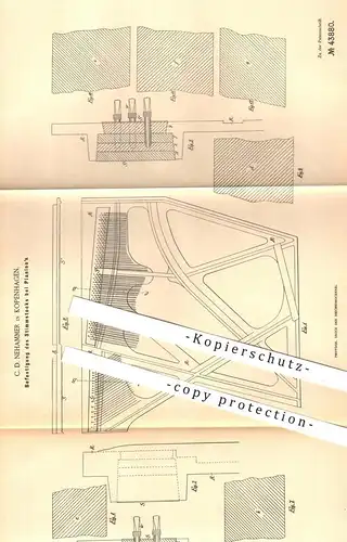 original Patent - C. D. Nehammer , Kopenhagen  1887 , Stimmstock am Pianino , Piano , Klavier , Flügel | Musikinstrument