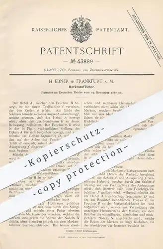 original Patent - H. Ebner , Frankfurt / Main  1887 , Markenaufkleber | Marke , Briefmarke , Kleber , Papier , Aufkleber