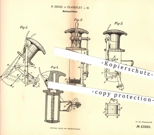 original Patent - H. Ebner , Frankfurt / Main  1887 , Markenaufkleber | Marke , Briefmarke , Kleber , Papier , Aufkleber