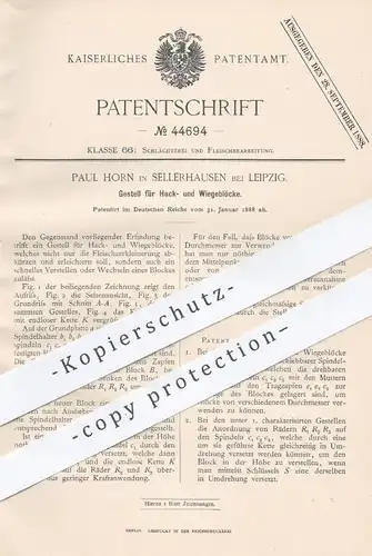 original Patent - Paul Horn , Leipzig / Sellerhausen 1888 , Gestell f. Hackblöcke , Wiegeblöcke | Schlachter , Fleischer