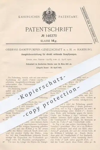 original Patent - Oddesse Dampfpumpen GmbH , Hamburg , 1901 , Ausgleich für Dampfpumpen | Dampfmaschinen , Pumpe