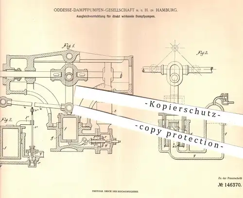 original Patent - Oddesse Dampfpumpen GmbH , Hamburg , 1901 , Ausgleich für Dampfpumpen | Dampfmaschinen , Pumpe