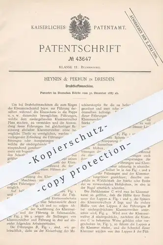 original Patent - Heynen & Pekrun , Dresden 1887 , Drahtheftmaschine | Draht - Heftmaschine | Buchbinder , Buch , Bücher