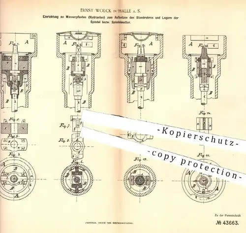 original Patent - Ernst Wolck , Halle , 1887 , Wasserpfosten , Hydrant | Wasser - Standrohr , Wasserleitung , Hydranten