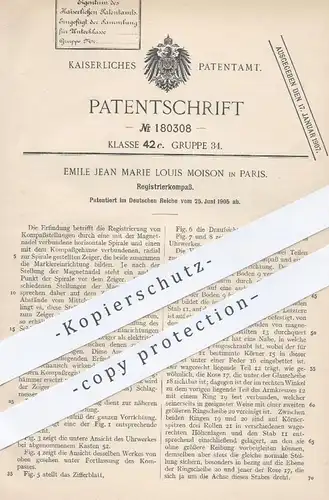 original Patent - Emile Jean Marie Louis Moison , Paris , 1905 , Registrierkompass | Kompass | Magnet , Schiff , Boot !!