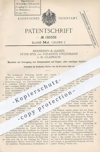original Patent - Hennessen & Jansen , Peter Spix , Joh. Lindermann , Mönchengladbach , 1904 , Glanzmuster auf Papier