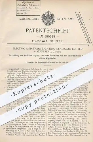original Patent - Electric & Train Lighting Syndicate Ltd. , Montreal Kanada  1904 , Kraftübertragung von Achse zu Welle
